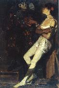 unknow artist Stehende Artistin und Pierrot in einem abgedunkelten Raum oil painting reproduction